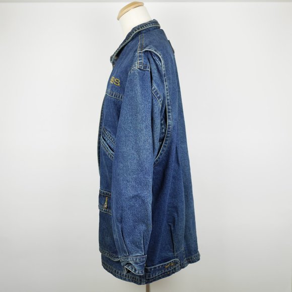 Vtg HUGO BOSS Men's L - Blue jean denim coat heavy lined warm jacket Boss Jeans - Picture 7 of 10